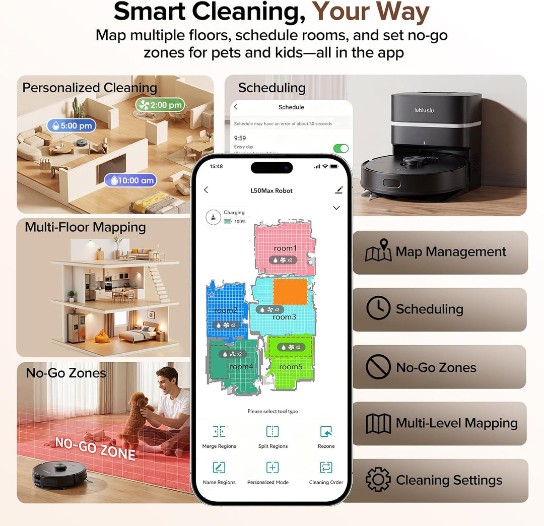 Lubluelu L50MAX Robot Vacuum and Mop Combo, 29700 RPM Brushless Motor for Powerful Deep Cleaning, An