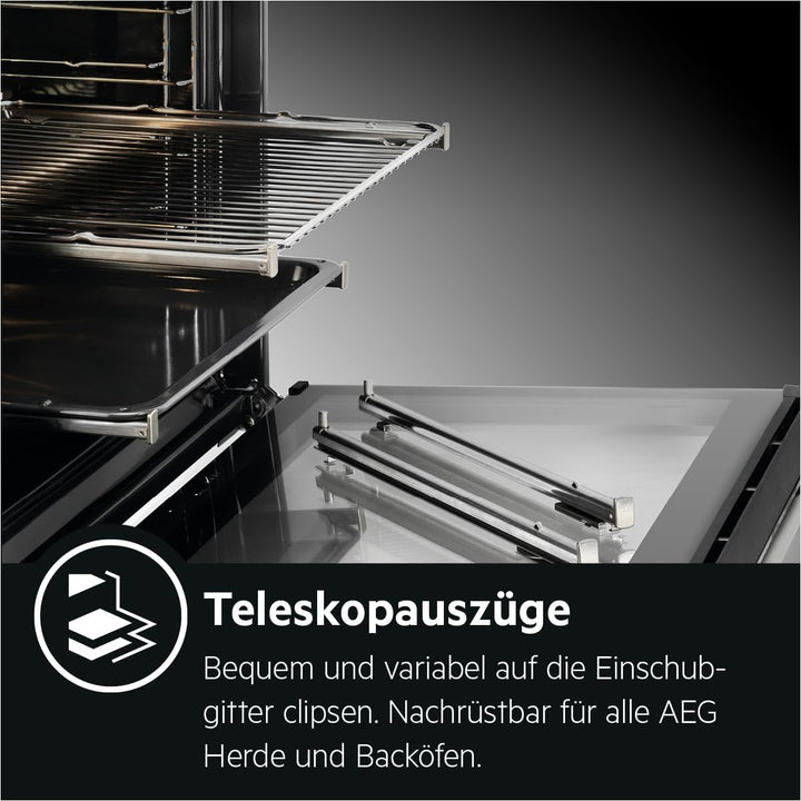 AEG Standherd mit Glaskeramik-Kochfeld 50cm, A, 1 Paar Teleskopschienen, Bräter- und Mehrkreiskochzo
