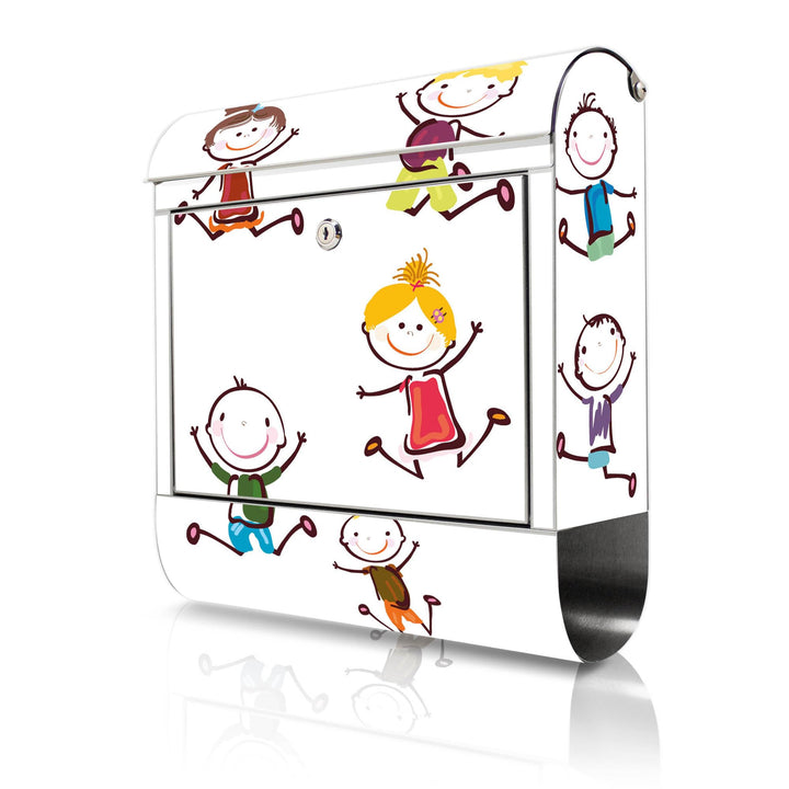 banjado® Briefkasten Edelstahl mit Motiv Happy Kids 38x43x12cm &amp; 2 Schlüssel - rostfreier Edelstahl