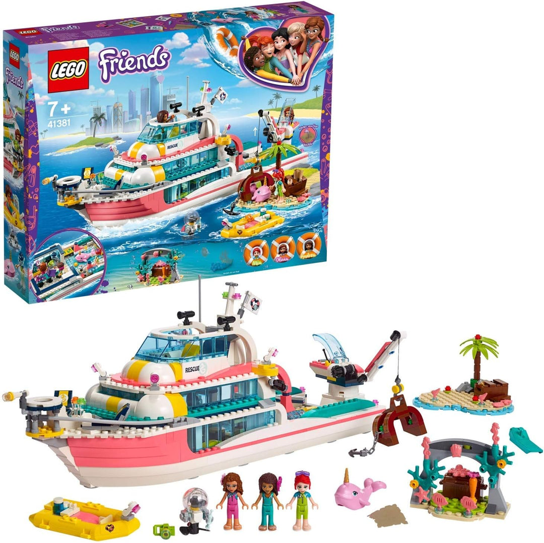 LEGO 41381 Friends Boot für Rettungsaktionen und Legoinsel, Spielzeug für Kinder mit den Minipuppen