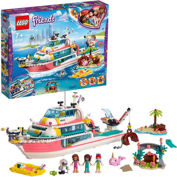 LEGO 41381 Friends Boot für Rettungsaktionen und Legoinsel, Spielzeug für Kinder mit den Minipuppen