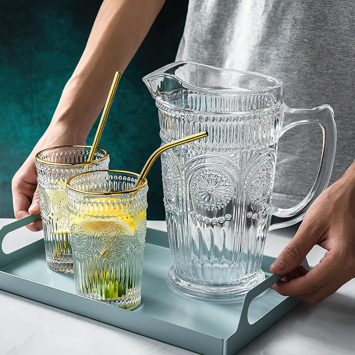 Kingrol Glaskaraffe im Vintage-Stil, 1,5 l, für Eistee, selbstgemachten Saft, Getränke, hitzebeständ