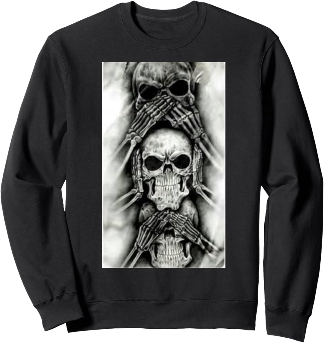 Cooles Totenkopf-Design "See No Evil Hear No Evil Speak No Evil" Sweatshirt