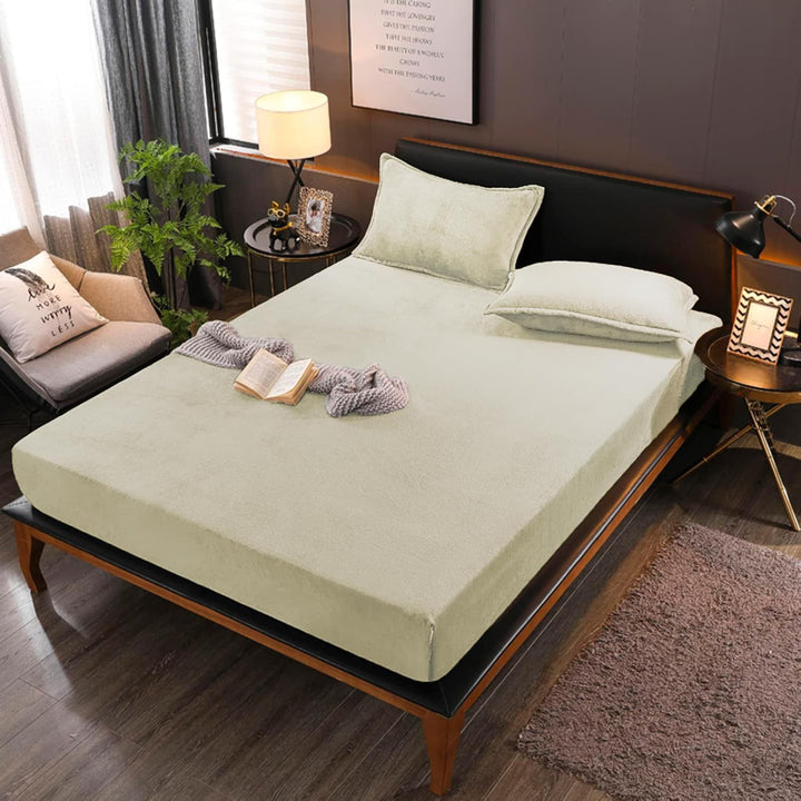Boqingzhu Flauschige Plüsch Spannbettlaken 140x200cm Beige Weiss Winter Warm Flanell Fleece Biber Sa