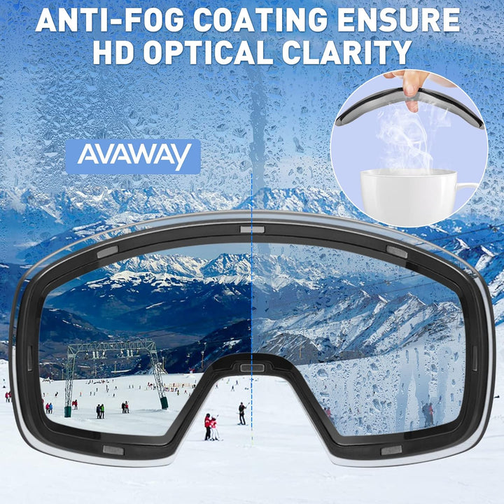 AVAWAY Skibrille Snowboard Brille für Brillenträger Herren Damen Erwachsene Magnet-Wechselsystem OTG