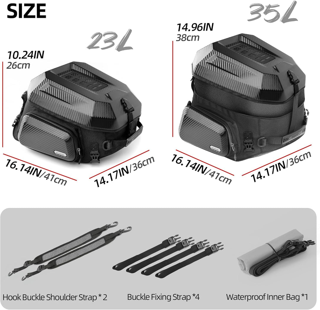 Rhinowalk Motorrad-Hecktasche, Reisegepäck, erweiterbare Motorrad-Helmtasche, 23 l–35 l, wasserdicht