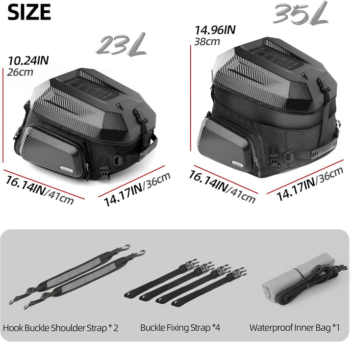 Rhinowalk Motorrad-Hecktasche, Reisegepäck, erweiterbare Motorrad-Helmtasche, 23 l–35 l, wasserdicht