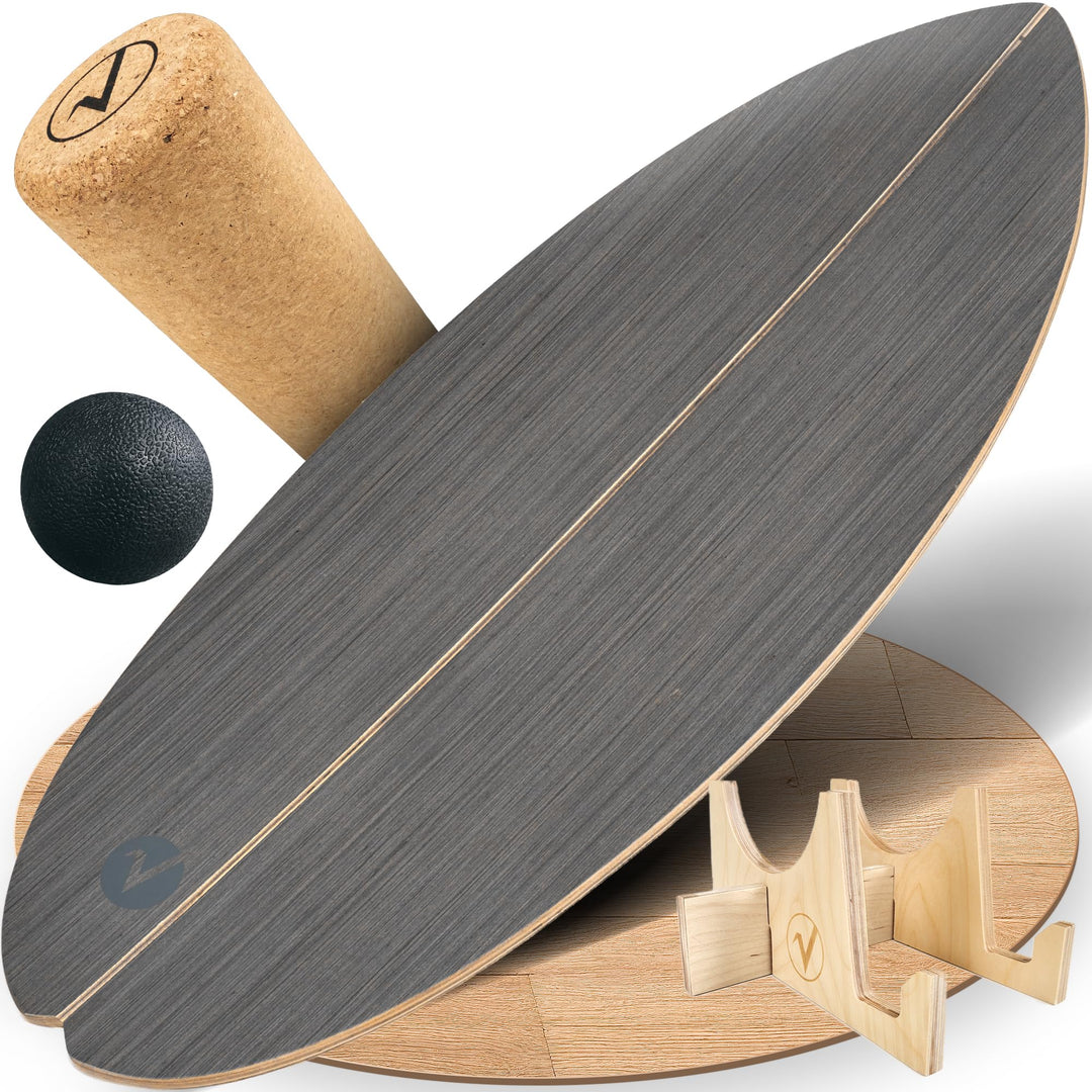 Balance Board aus Holz in – mit abgerundeten Ecken – inkl. Rolle für Neuromuscular Response Training