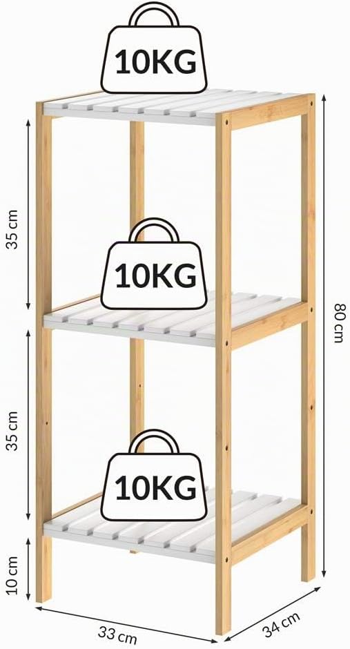 Casaria® Badezimmer Regal Bambus Holz 3 Ablagen Belastbarkeit 30kg Küche Wohnzimmer Bad Diele Bücher