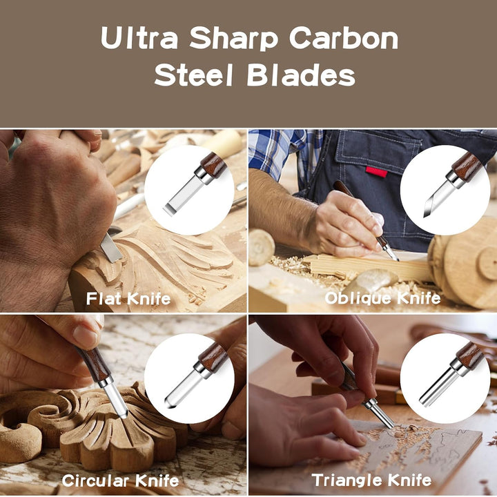 HOMCA Holz Schnitzwerkzeug Set, 23 in 1 Schnitzset mit 7 Schnitzmesser für Kinder&Erwachsene, Holzwe