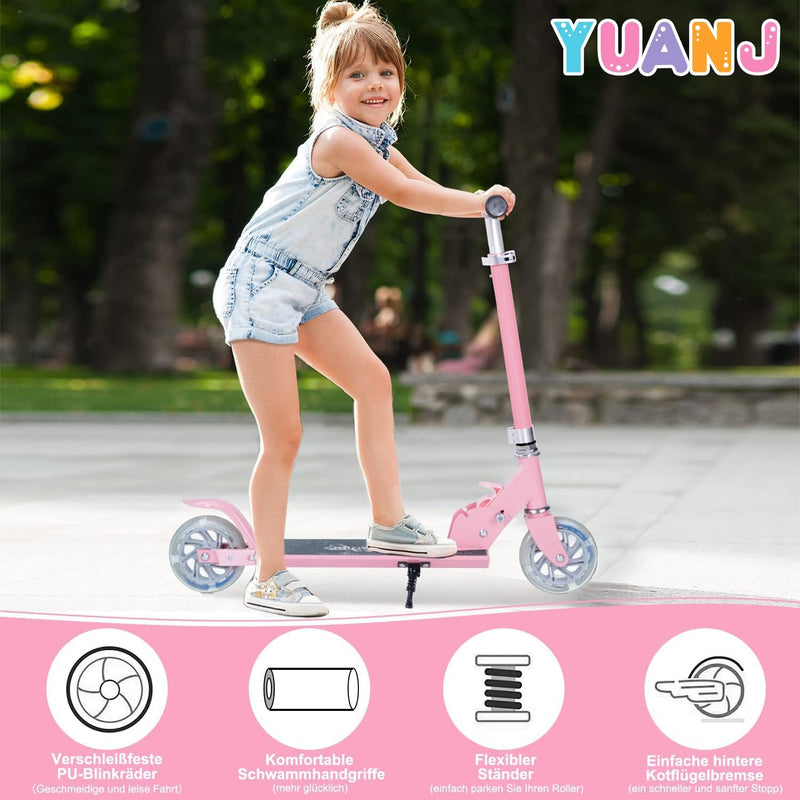 Yuanj Roller Kinder Scooter, Höhenverstellbarer kinderscooter mit LED PU Räder, kinderroller für Mäd