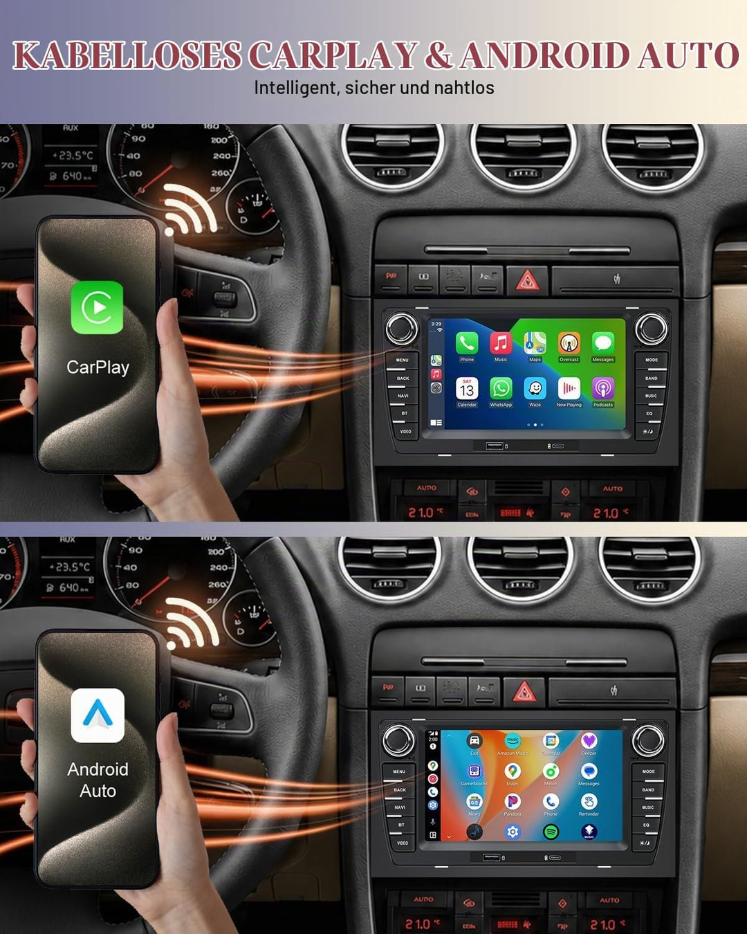 Autoradio für Audi A4 B6 S4 RS4 (2001-2008) / Seat Exeo (2008–2013) mit 7 Zoll Bildschirm Wireless C