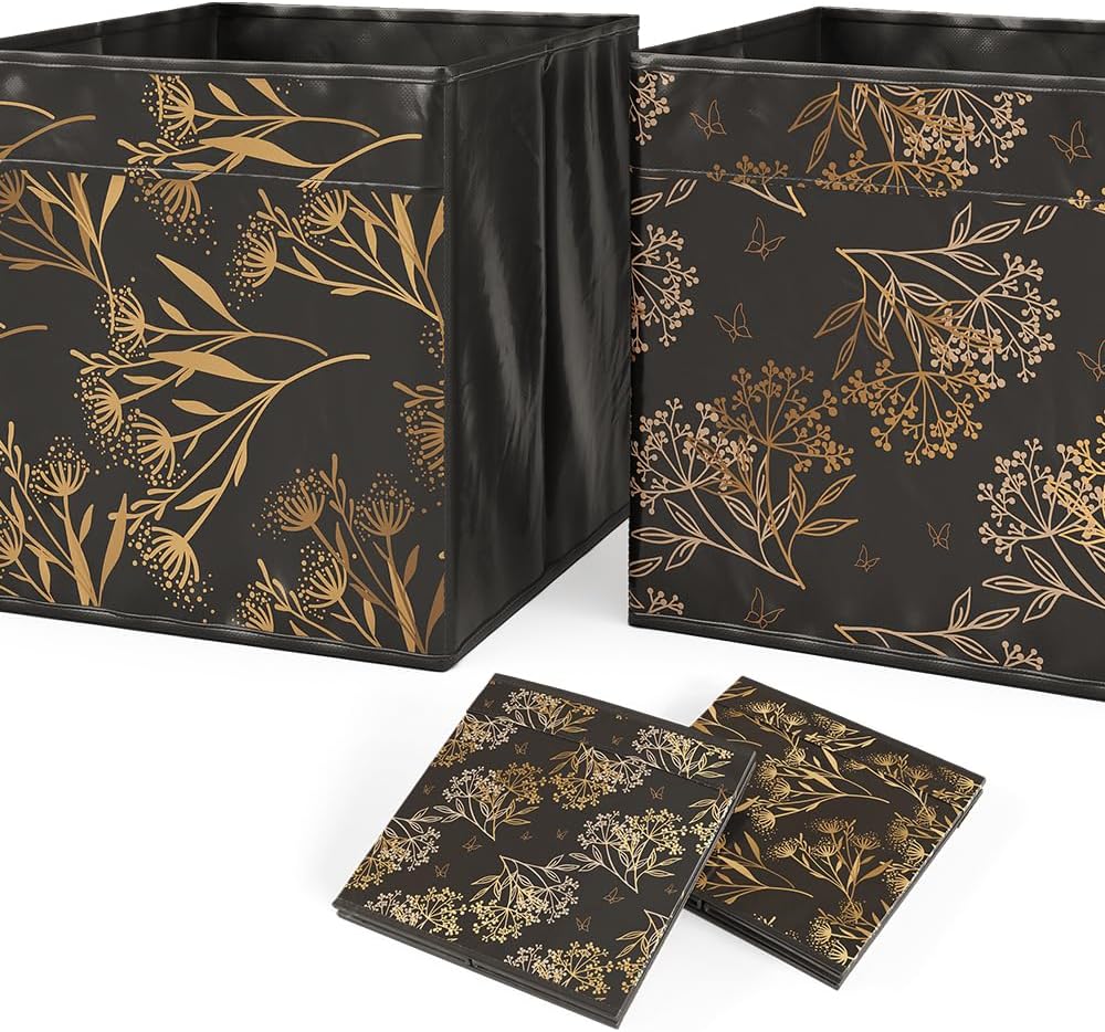 Vicco Raumteiler Tetra, stehendes Bücherregal, Schwarz, 72 x 72.6 cm mit 4 Faltboxen Opt.1 mit Faltb