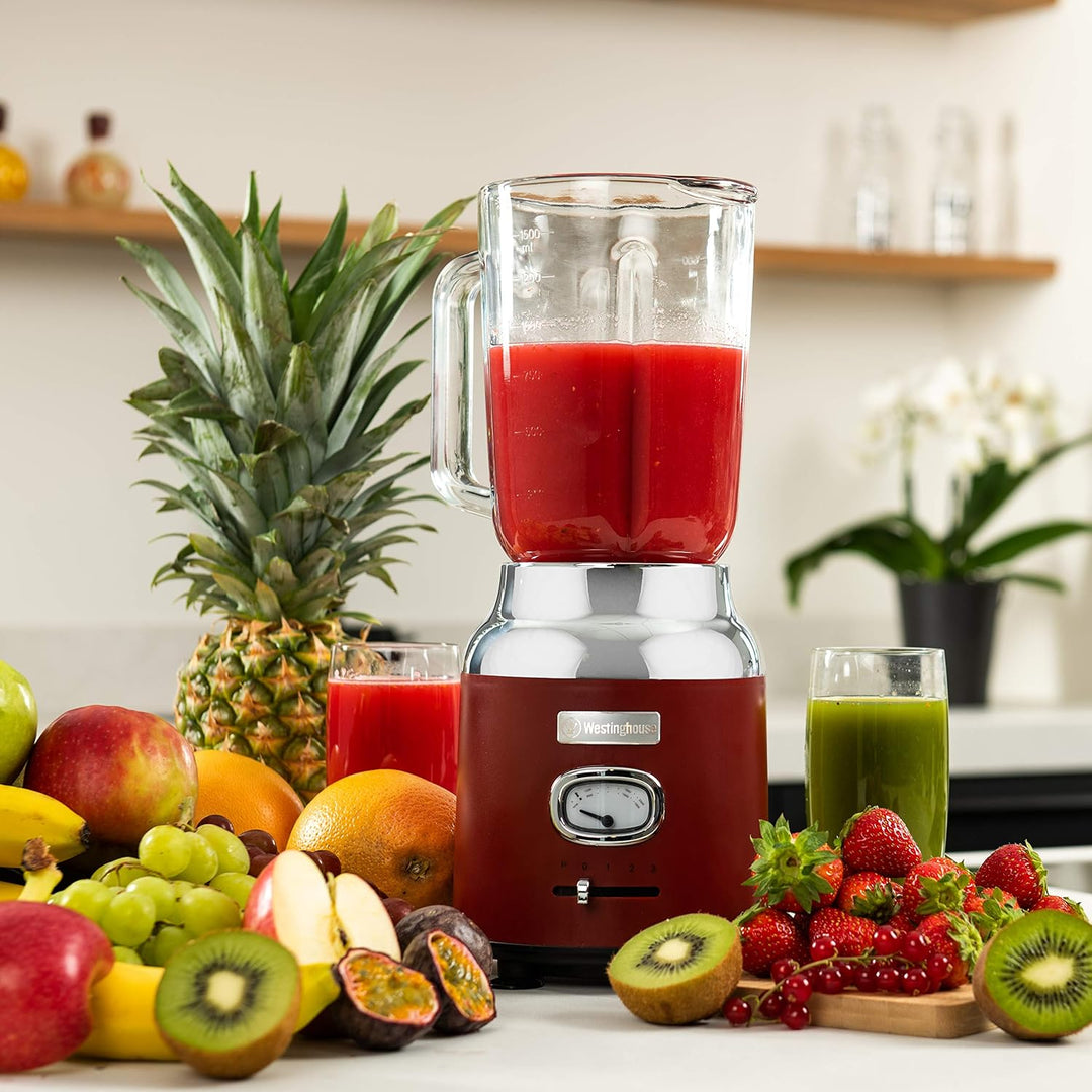Westinghouse Retro-Standmixer, 1,5 L, Smoothie-Maker & Eiscrusher, 4 Geschwindigkeiten, Glaskanne, 6