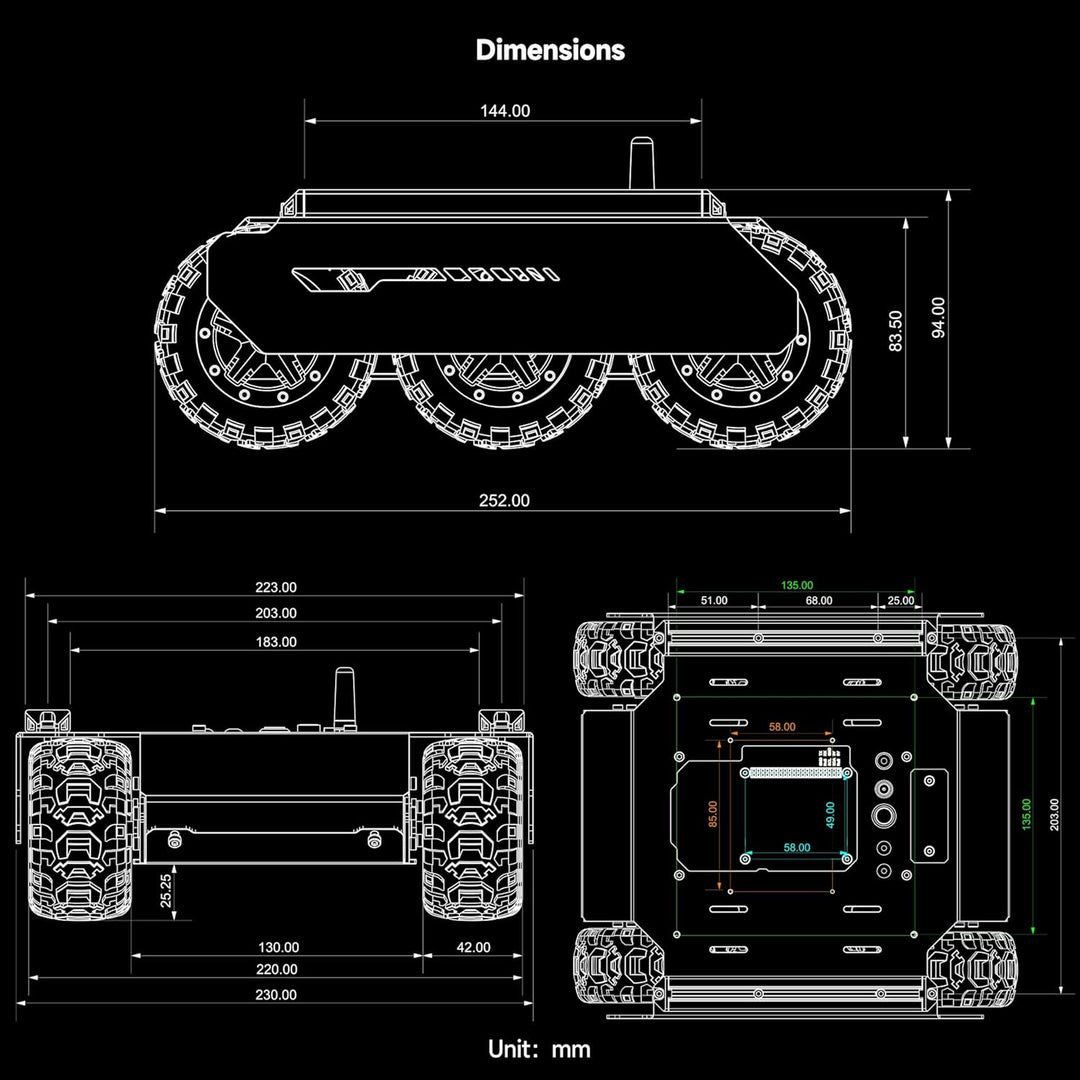 Waveshare Mobile Robot,Flexible and Expandable 6x4 Off-Road UGV, with Extension Rails and ESP32 Slav