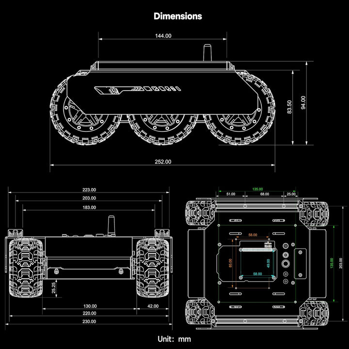 Waveshare Mobile Robot,Flexible and Expandable 6x4 Off-Road UGV, with Extension Rails and ESP32 Slav