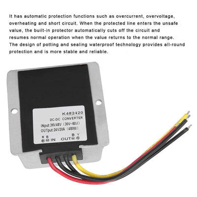 Fafeicy IP67 Stromrichtermodul, DC36V/48V to 24V Aluminium Abwärtswandler mit automatische Schutzfun