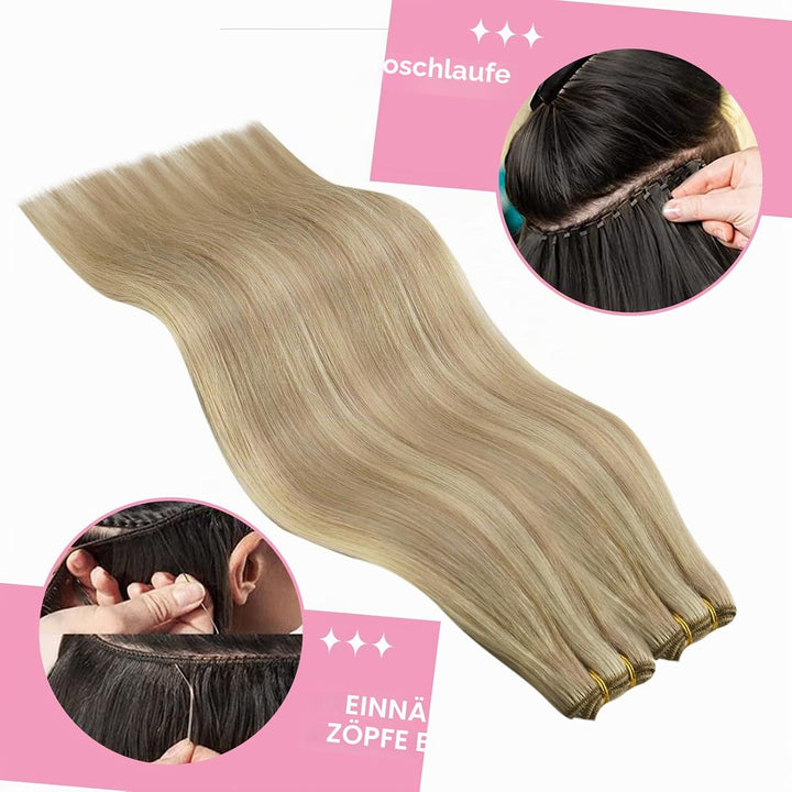 YoungSee Tressen Extensions Echthaar Blond Tressen Echthaar 50 cm Haartressen Blond Doppelt Tressen