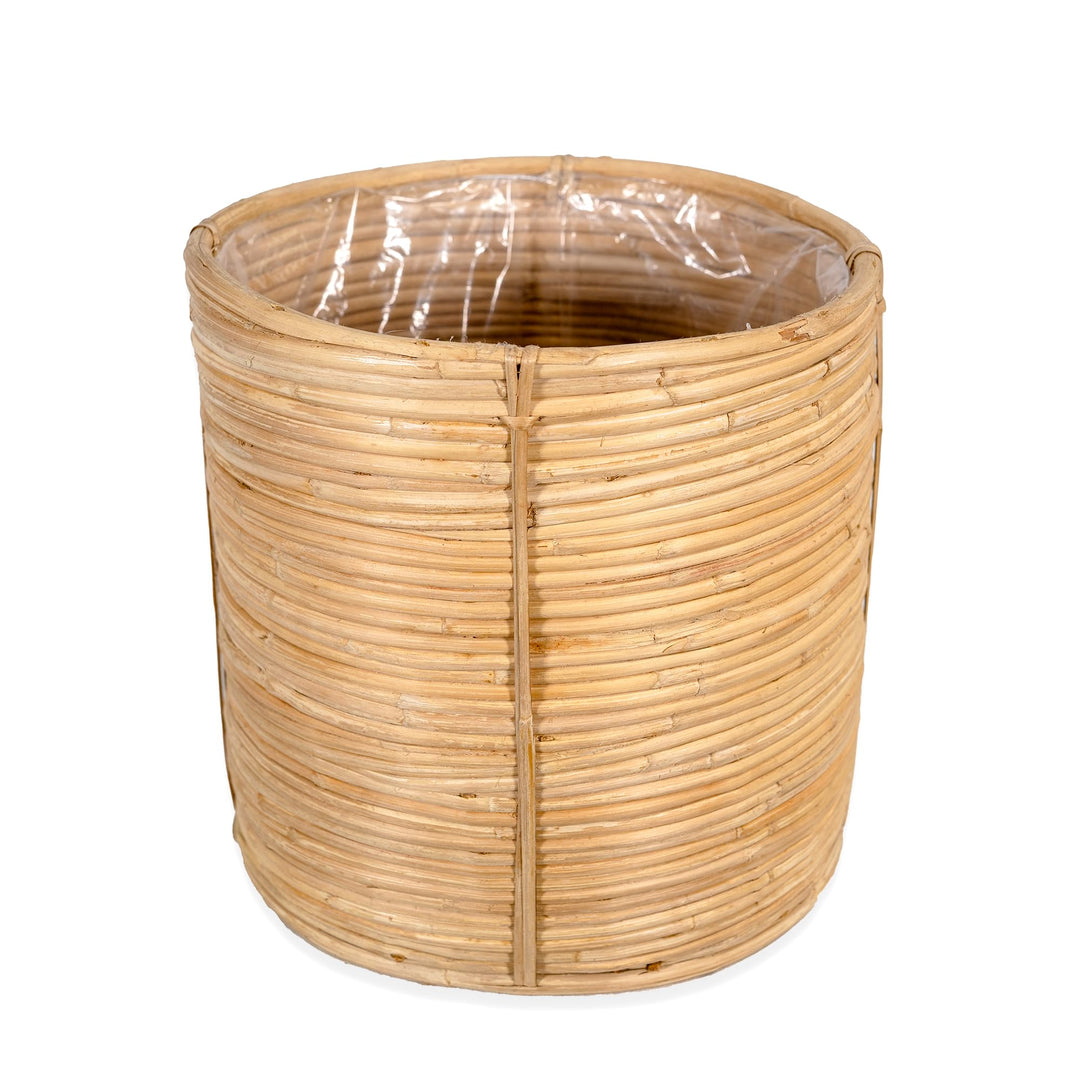 DARO DEKO Rattan Korb Topf Ø 27 x 26cm rund mit Einsatz Blumentopf geflochten Aufbewahrungskorb Über