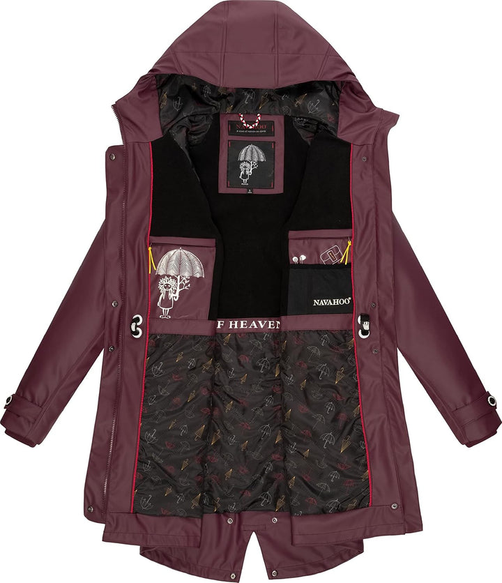 Navahoo Damen Übergangsjacke Regenmantel wasserdicht lang warm gefüttert mit Kapuze Rainy Flower XS-