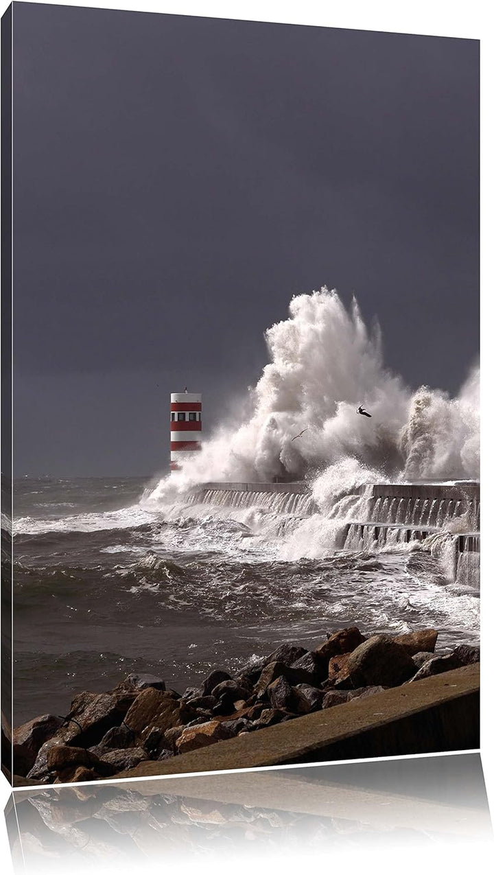 Pixxprint Küste Meer Wellen / 100x70cm Leinwandbild bespannt auf Holzrahmen/Wandbild Kunstdruck Deko