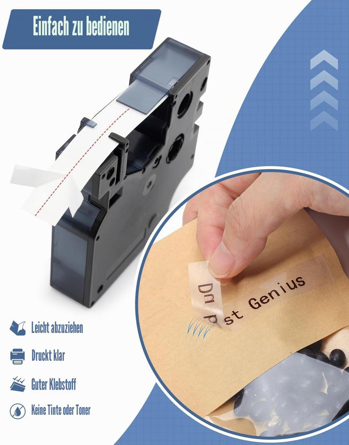 Aken Etikettenband Kompatibel mit Dymo D1 Transparent 12mm x 7m 45010 für LabelManager 160 280 210D