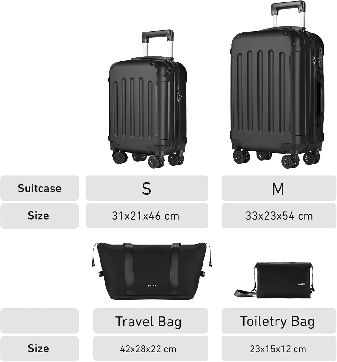 Reisekoffer Set 4-teilig, Trolley Kofferset mit 1 Reisetasche, 1 Kulturbeutel, Rollkoffer Handgepäck