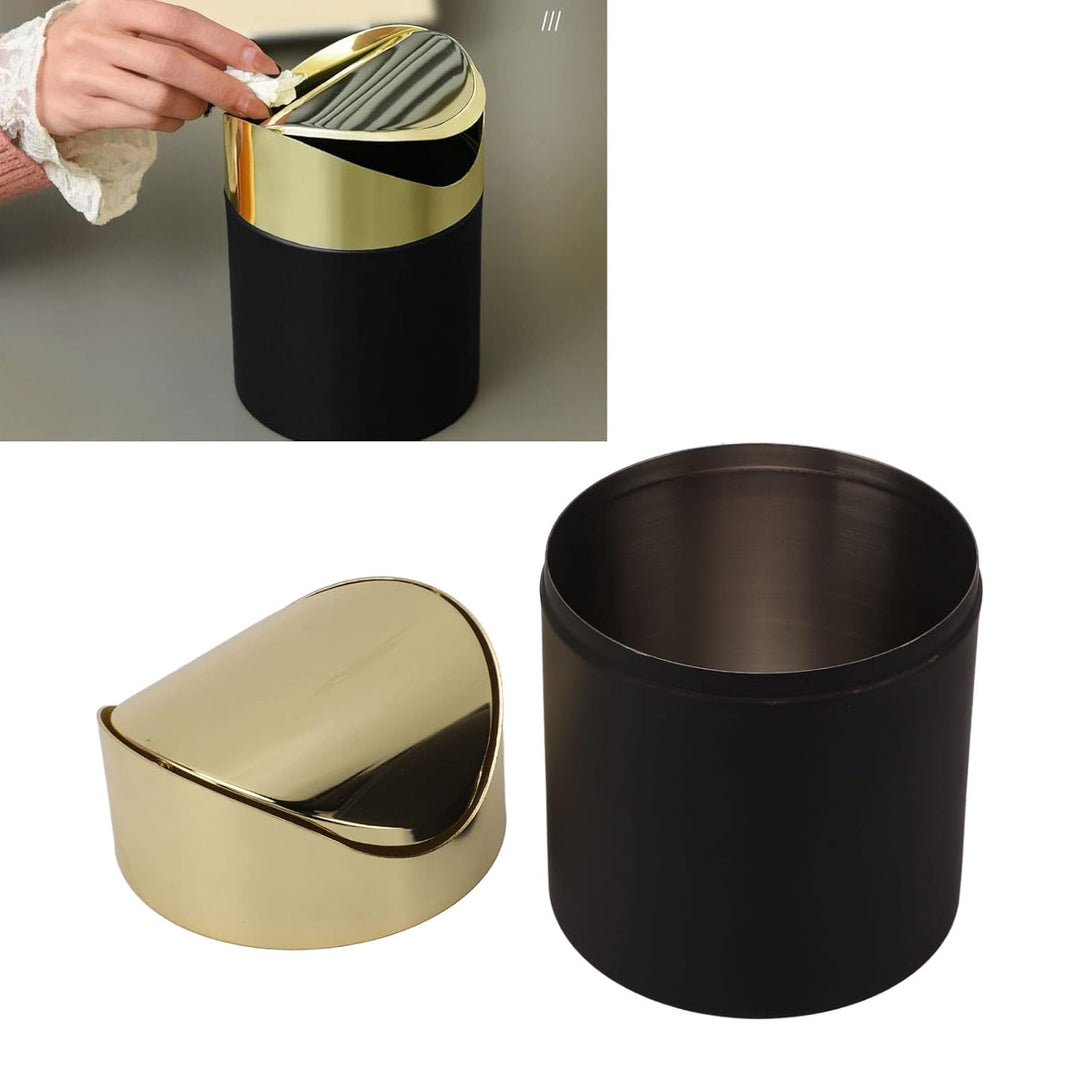 Mini Tisch Mülleimer, Fingerabdruck und schmutzabweisend, Desktop Papierkorb, mit goldenem Schwingde