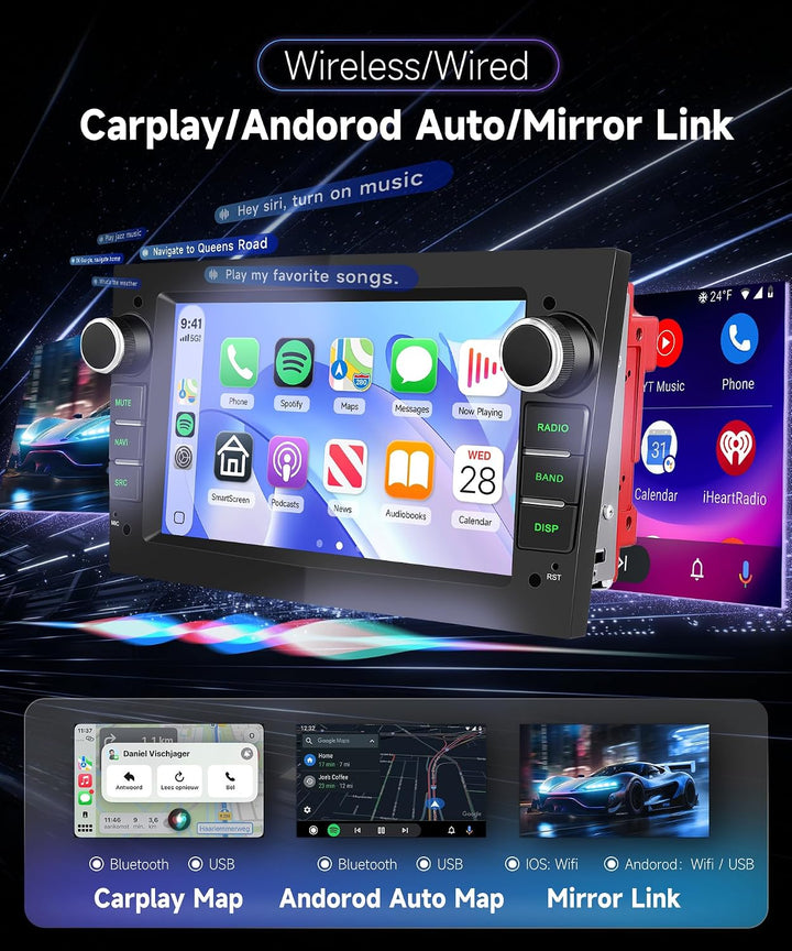 Hodozzy Autoradio für Opel Astra H Corsa D Zafira B Meriva Vivaro Antara | mit Wireless Carplay Andr