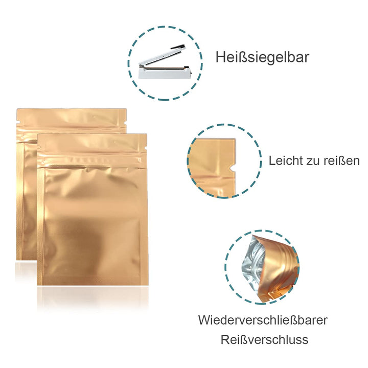 100 Stücke Matte Aluminiumfolie Verpackung Tasche Reissverschluss Selbstdicht Flachbeutel Lebensmitt