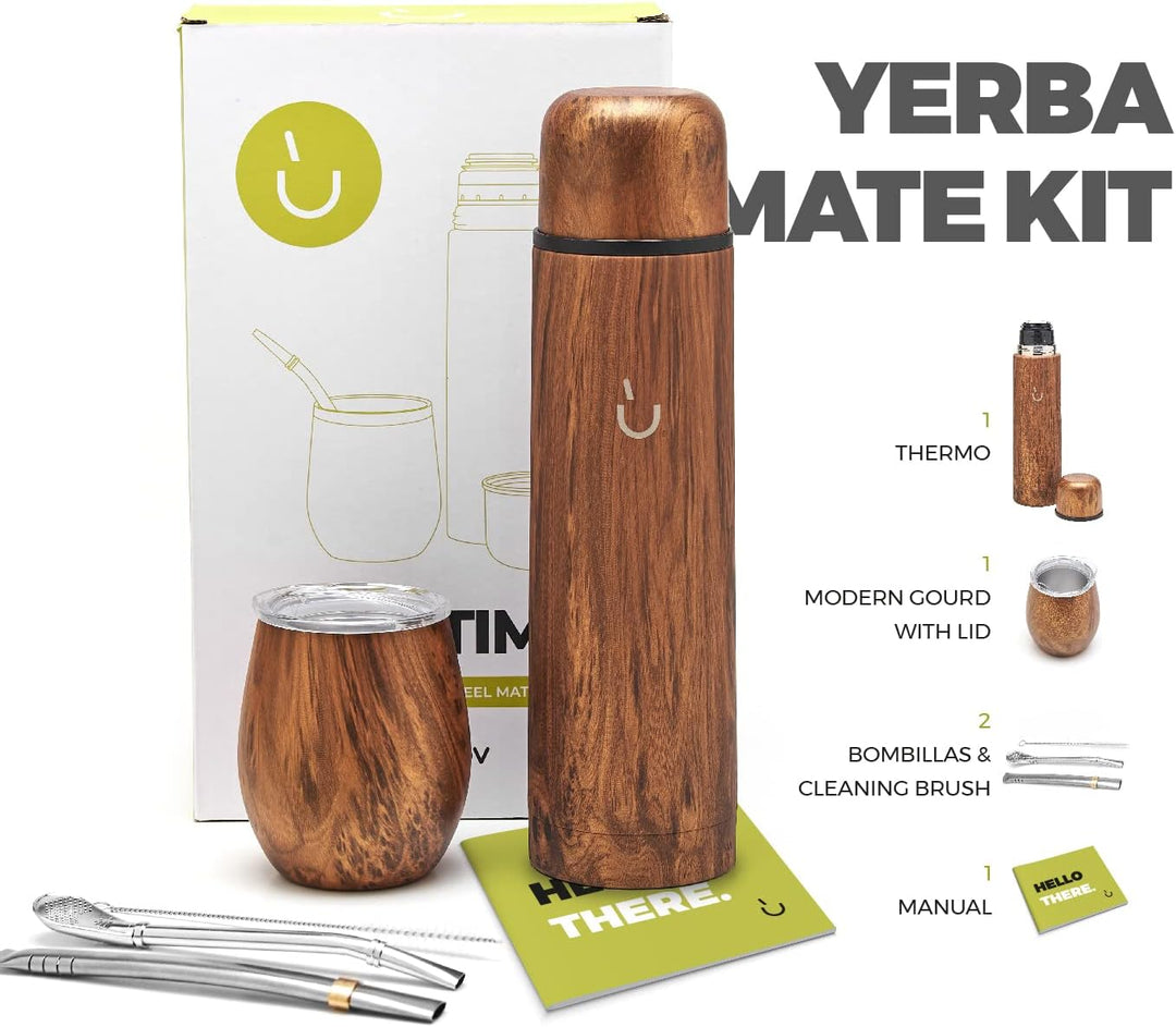 balibetov Komplettes Yerba Mate Set – Moderner Mate Gourd, Isolierflaschet, Bombilla und Reinigungsb