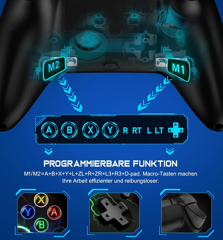 HASACOOL Switch Controller, Switch Pro Controller mit 2 Back Button Macro Programmierbar/Blinkende L