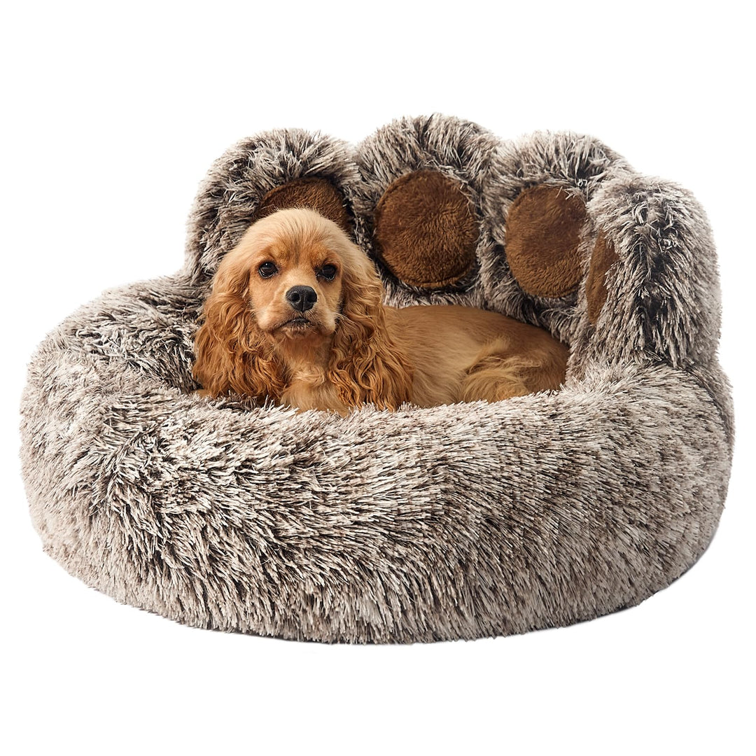 Jiupety Haustierbett in Pfotenform, beruhigendes Donut-Hundebett für mittelgrosse und kleine Hunde,