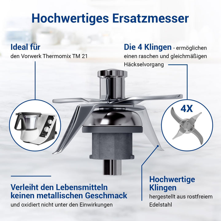VIOKS Alternativ Mixmesser kompatibel mit Thеrmomix TM21 | Messer Kochzubehör, aus Edelstahl, inklus