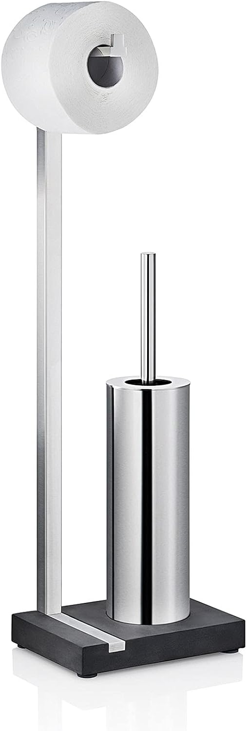 blomus -MENOTO- Stand WC-Garnitur aus mattiertem Edelstahl, freistehender Toilettenbutler, platzspar