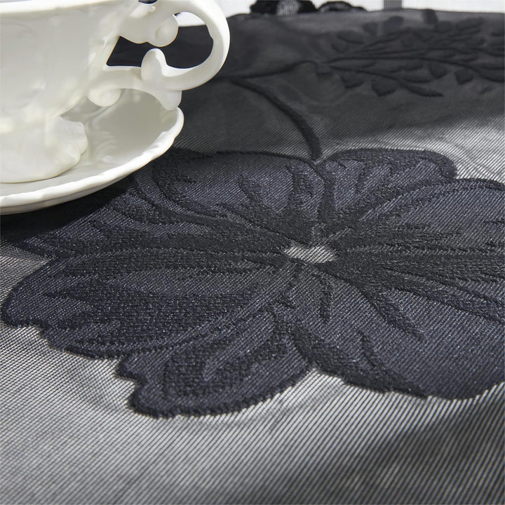 Treatmentex Spitze Vorhang Jacquard Gardinen mit Ösen Schwarze 3D Blumenmuster Halbtransparente Vorh