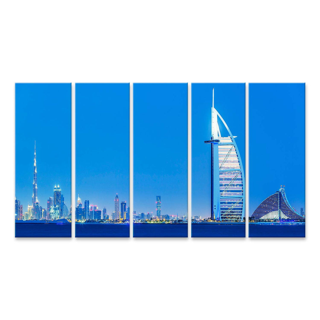 islandburner Bild auf Leinwand Skyline Dubai Bei Nacht Bilder Wandbilder Poster Leinwand 170x80cm -