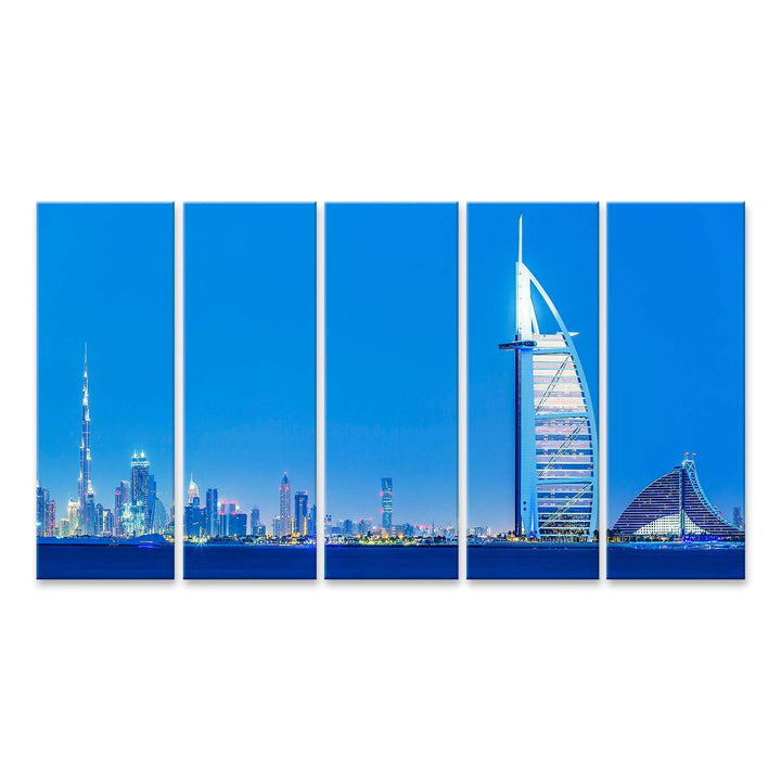islandburner Bild auf Leinwand Skyline Dubai Bei Nacht Bilder Wandbilder Poster Leinwand 170x80cm -
