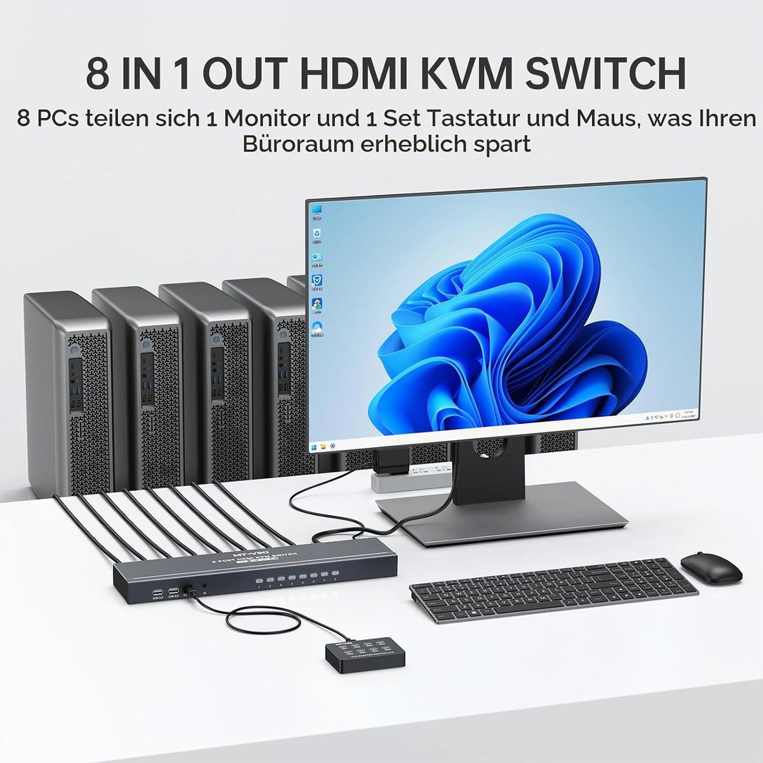 MT-VIKI KVM Switch HDMI 8 Port HDMI Konsole 8 in 1 Out mit IR Fernbedienung 8xKVM Kabel Desktop Sele