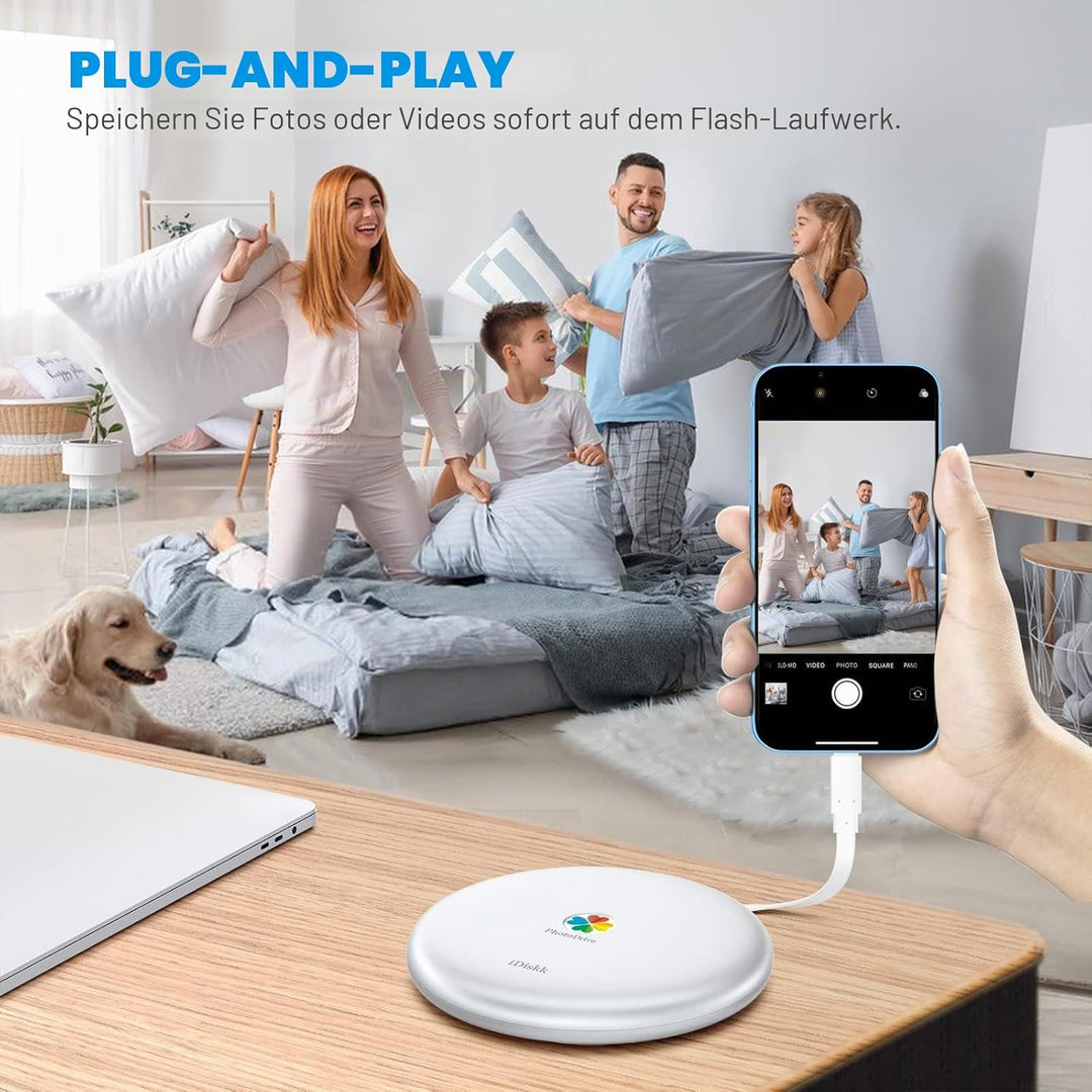 iDiskk 【Aufrüstung】 MFi-zertifizierte 2TB Externe Festplatte für iPhone, Ei 3 in 1 Kabel iPhone HDD