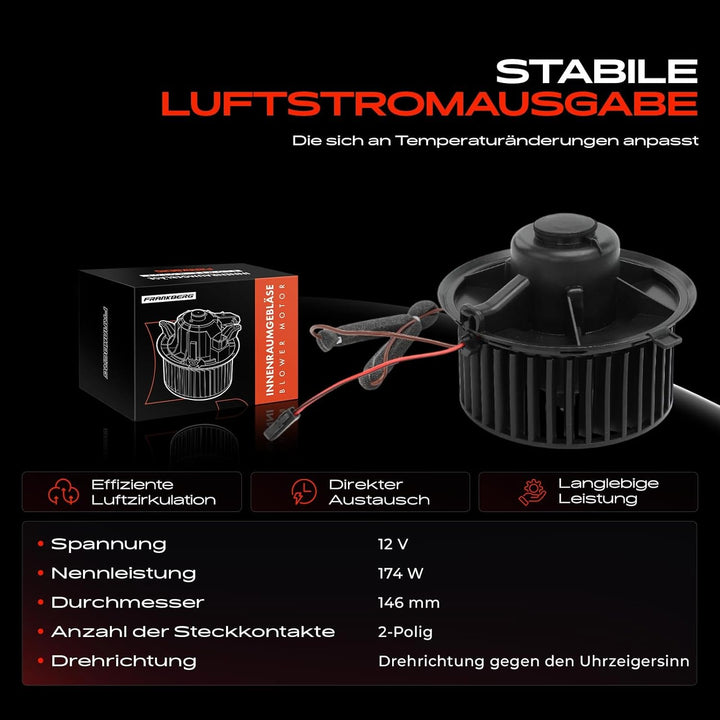 Frankberg Heizungsgebläse Gebläsemotor Kompatibel mit Polo 6N1 1.0L-1.9L 1994-1999 Arosa 6H 1.0L-1.7