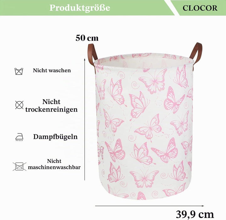 CLOCOR Rosa Wäschekorb, wasserdichter Kinderzimmer-Korb für Baby-Mädchen, faltbare Aufbewahrungskörb