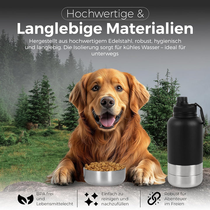 3-in-1 Trinkflasche Hunde für unterwegs – 800 ml Hundetrinkflasche für unterwegs aus Edelstahl – Hun