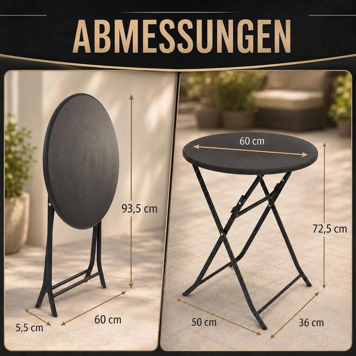 TRUTZHOLM Gartentisch rund Holzoptik grau Ø 60cm klappbar standfest robust Balkontisch Beistelltisch