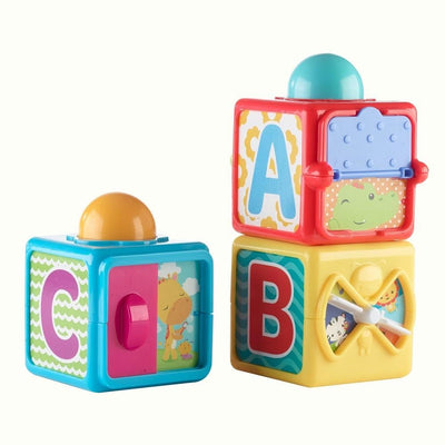 Fisher-Price Stacking Action Blocks - Spielwürfel mit Buchstaben, Zahlen, Guck-Guck-Spass und lustig