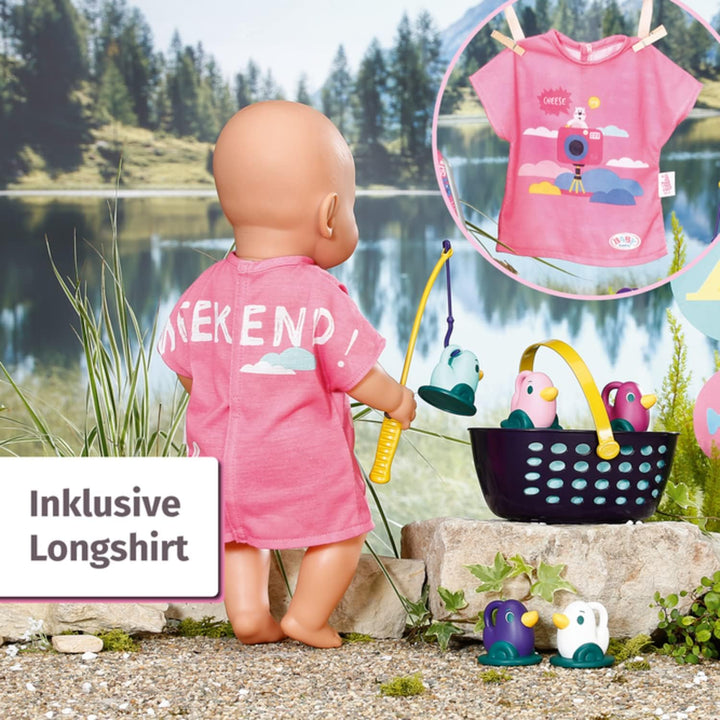 Zapf Creation 832790 BABY born Weekend Fischen - Puppenzubehör Angel-Set mit bunt bedruckten Liegest
