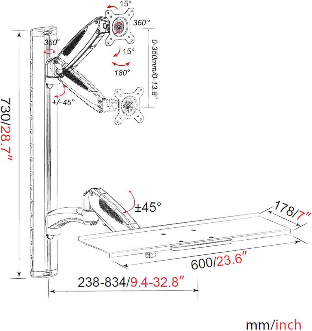 HFTEK - Monitor Halterung Halter Wandhalterung für Bildschirme von 15 bis 34 Zoll mit VESA 75/100 –