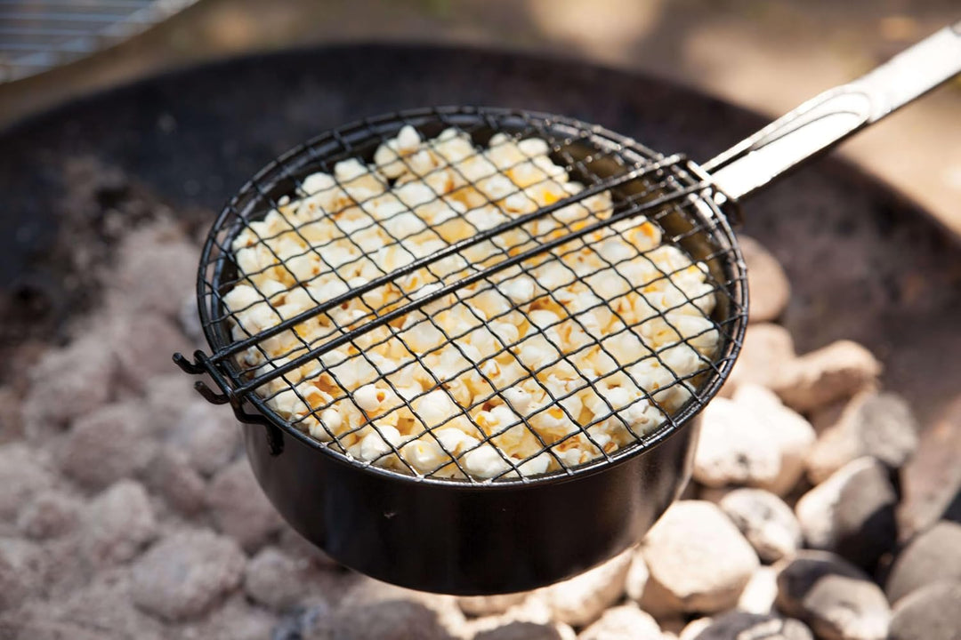 degawo Popcorn Pfanne fürs Lagerfeuer mit langem Griff aus Karbonstahl