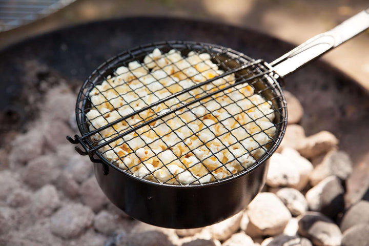 degawo Popcorn Pfanne fürs Lagerfeuer mit langem Griff aus Karbonstahl