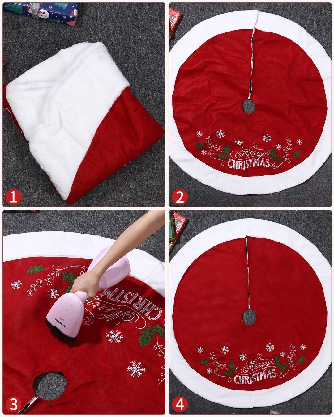 SOBEAU Weihnachtsbaum Rock,122CM Weihnachtsbaum Decke Runde mit Schneeflocken-Muster und Frohe Weihn